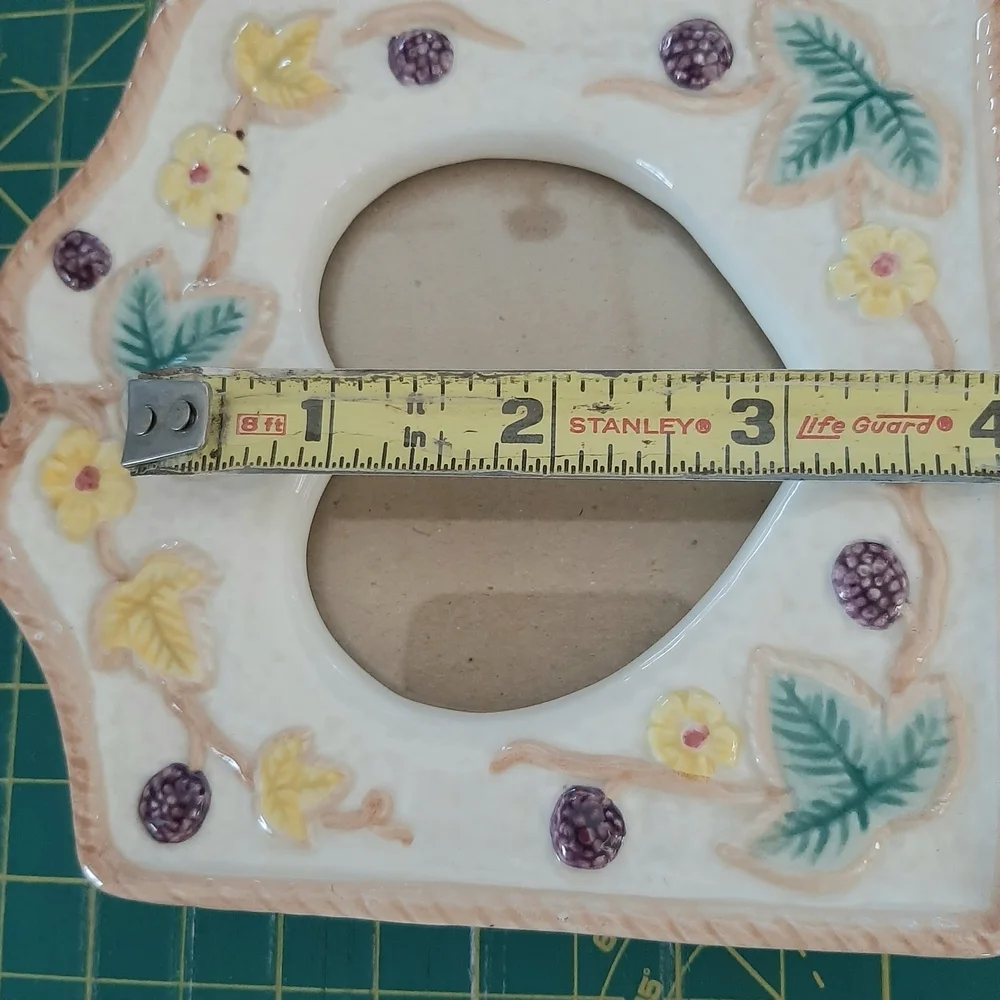 Cream and Green Heart Picture Frame with Floral Accents